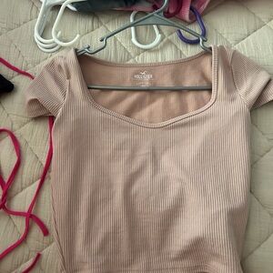 Hollister Tan Ribbed Cap Sleeve Bodysuit